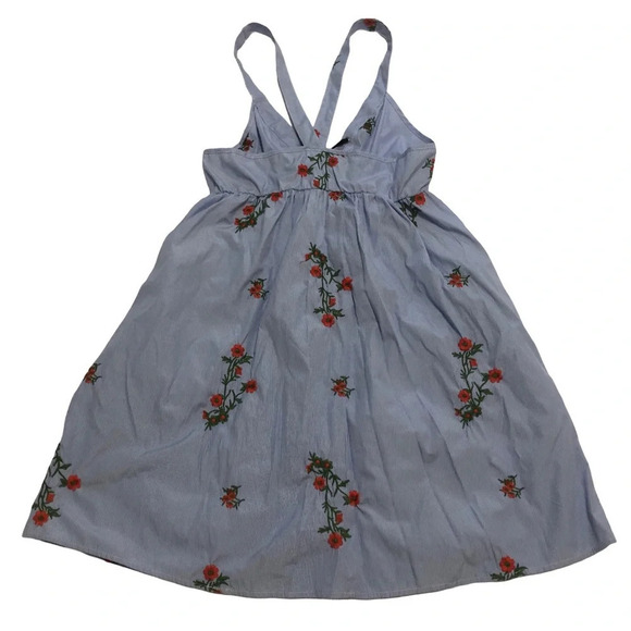 3/$25 ❥ Floral Embroidered Sleeveless Mini Summer Dress Pockets Blue Small - Picture 4 of 11